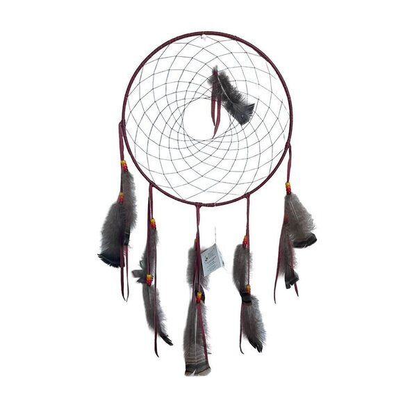 Handmade Dream Catcher Feathers Atikamekw Nation Indigenous Canada Diam. 12 inch - Picture 9 of 13